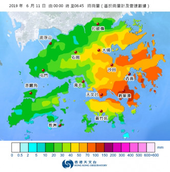 今天本港雨量分佈