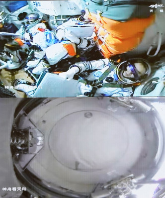 3名航天員正進行一系列的檢查工作。新華社