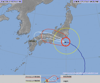 颱風「雲雀」預料今晚登陸日本中部東海地區。日本氣象廳