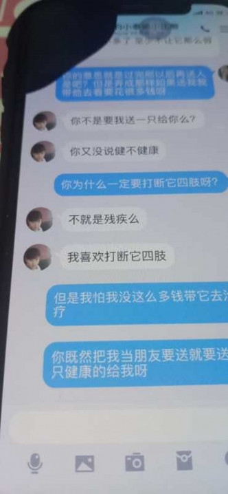 「可愛的泰迪小比熊」在群組中發布大量虐待貴婦狗的影片及照片。網圖