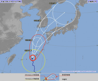 风暴派比安将会趋向九州西部地区。日本气象厅预测