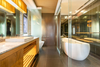 套厕用上顶尖规格的洁具，浴缸及企缸兼备。