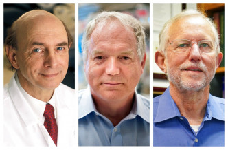 諾貝爾醫學獎得主揭曉，分別為美國的阿爾特（左）、英國的霍頓（中）、美國的賴斯（右）。AP圖片