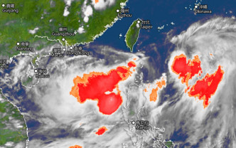 圖中受強對流天氣影響的區域以紅色顯示。