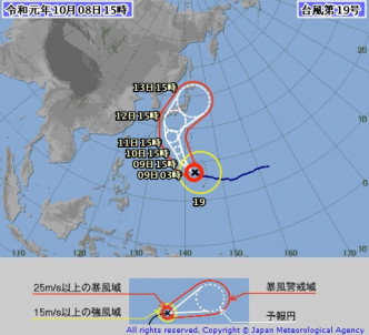 海贝思预计路綫。日本气象厅图