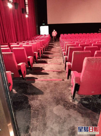 戲院梳化及地毯疑似因閒置太久而鋪塵發霉。網圖