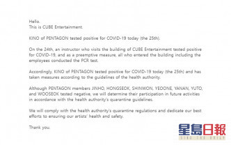 CUBE娛樂發出公告表示其餘7名成員均為陰性。