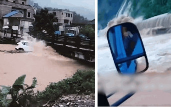 廣東清遠暴雨｜有車被水沖走 高鐵車廂入水