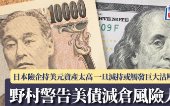 野村警告美債減倉風險大 日本險企持美元資產太高 一旦減持或觸發巨大沽壓