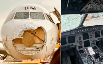 奧地利航空客機降落前遇雷暴  冰雹砸毀機鼻駕駛艙玻璃破裂