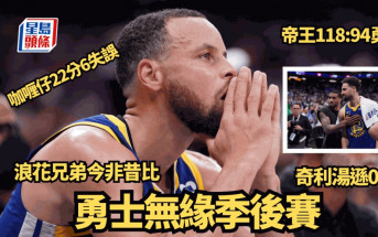 NBA附加賽│勇士慘負帝王無緣季後賽 史堤芬居利22分但6失誤 奇利湯遜更加10投0中無得分