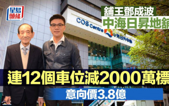 舖王鄧成波中海日昇地舖 連12個車位減2000萬標售  意向價3.8億