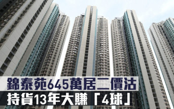 居二市況｜錦泰苑645萬居二價沽 持貨13年大賺「4球」