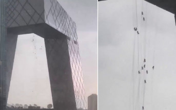 北京恐怖強風｜央視大樓15名洗窗工人高空隨風搖擺 驚險撤離｜有片