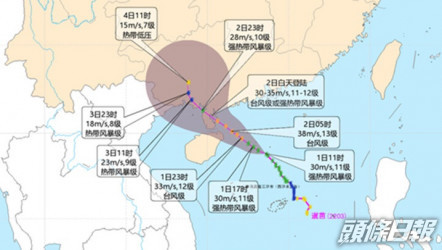 中央氣象台發颱風橙色預警 料暹芭明天陽江至瓊海一帶登陸