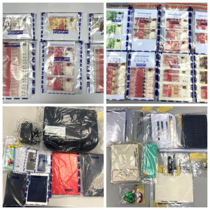 警方在行动中搜获怀疑伪制纸币及证物。