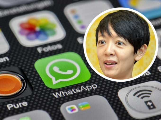 Facebook大中華區總裁梁幼莓（小圖）表示，用戶的與任何人的對話受「端對端加密技術保障」，故WhatsApp不會將用戶的聯絡人名單與第三方分享。網圖