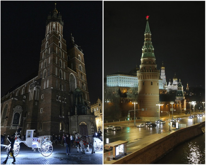 波蘭及莫斯科的地標建築都響應熄燈1小時。AP