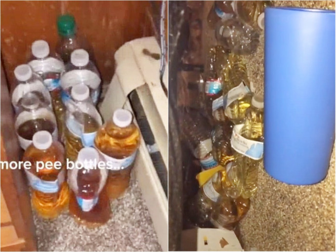 美國網民表示在姊姊的房間內發現數十瓶她男友的尿液。網圖