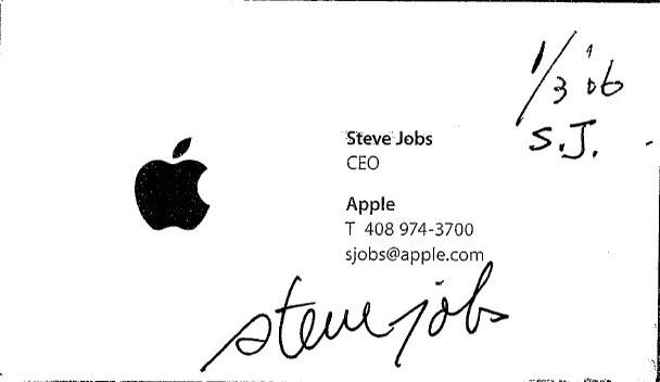 喬布斯應郭台銘要求，給予一張卡片，還在卡片上親筆簽名。互聯網圖片