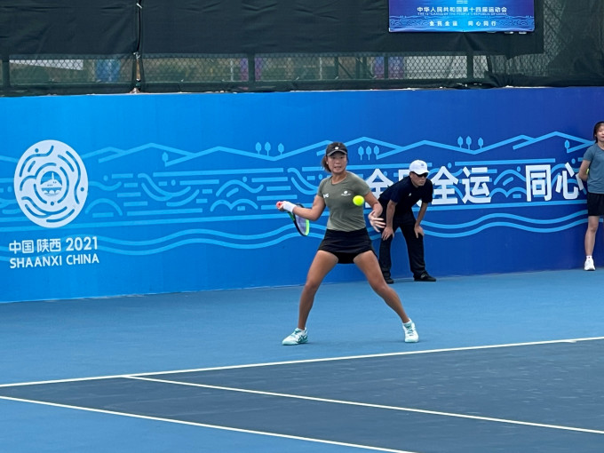 張瑋桓昨於全運會網球女單8強出局，與獎牌擦身而過。相片由網總提供
