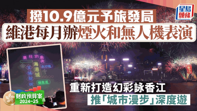 財政預算案2024｜維港每月辦煙火和無人機表演 重新打造幻彩詠香江 推「城市漫步」深度遊