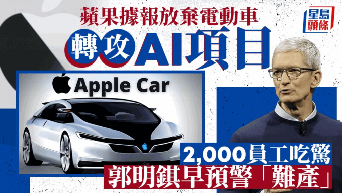苹果据报放弃电动车 转攻AI项目 2,000员工吃惊 郭明錤早预警难量产