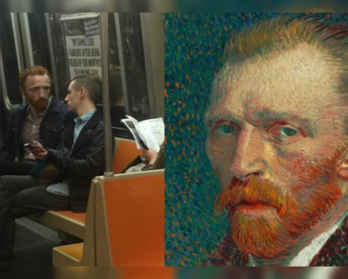 男子在地铁被捕捉神韵激似著名一代名画家梵谷。fb 　