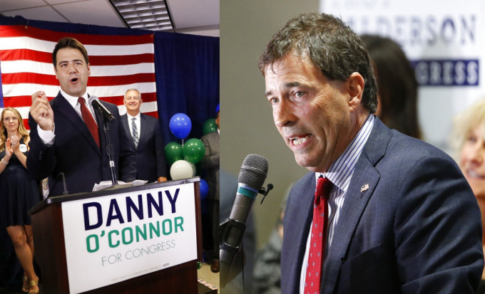 民主党候选人欧康纳(左)，共和党候选人巴尔德森 (右)。AP图片