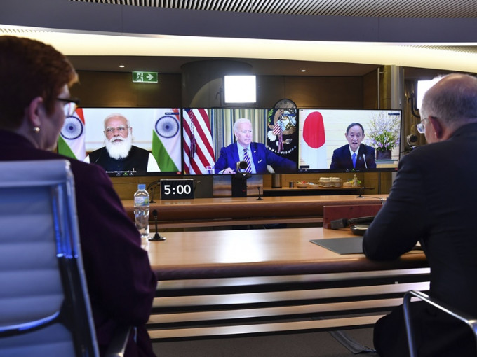 「四方安全對話」12日首度舉行領袖視像峰會。AP