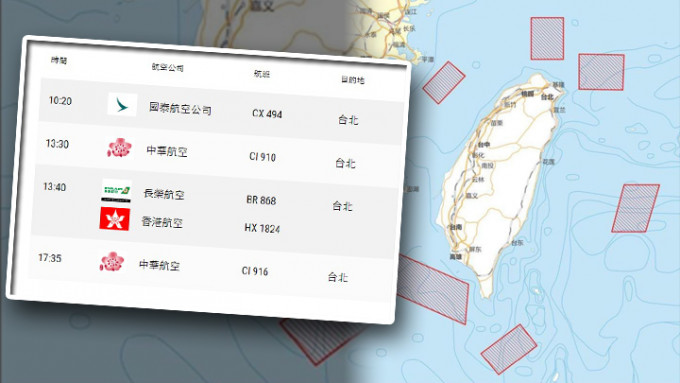 根据机管局网站资料，明日有五班航班到台北。