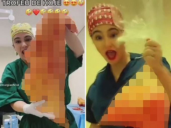 巴西整容外科女醫生拿人皮和脂肪拍熱舞片。（網上影片截圖）
