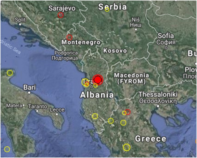 阿爾巴尼亞北部5分鐘內錄得兩次5級以上地震。