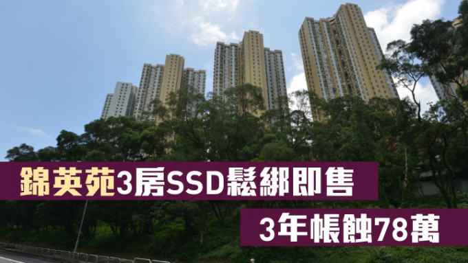 錦英苑3房SSD鬆綁即售，3年帳蝕78萬。