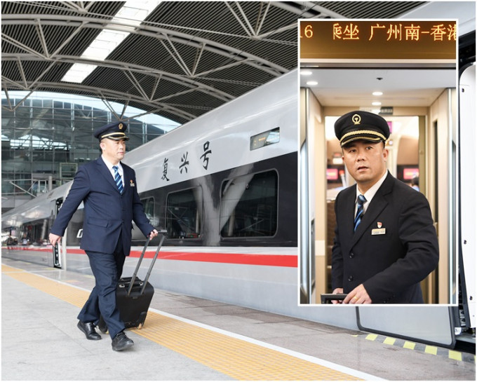 列車抵港停靠後，李小華需從車頭走到車尾在月台執行值乘任務。新華社