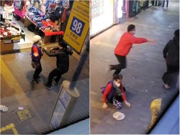 女店東出手制止偷竊慣犯，被對方推落地。網上影片截圖