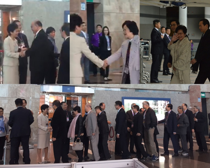 新民党叶刘淑仪及胡国兴到场， 亦与林郑月娥握手。