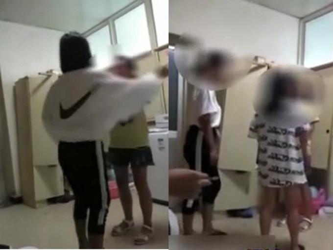 江苏响水县一女孩遭多名女孩掌掴脚踢的影片引发关注。（网图）