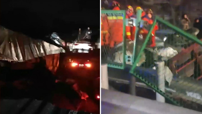內蒙古高速大橋斷裂，4車掉落其中，救援人員正在搜救。影片截圖
