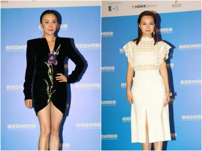 劉嘉玲(左)、鄧麗欣出席「香港亞洲電影節2017開幕禮」。