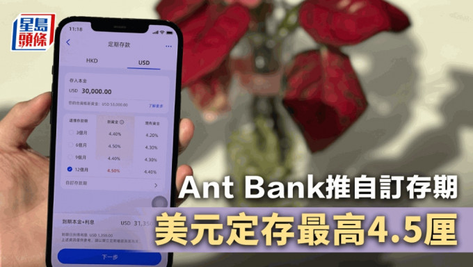 定存攻略｜Ant Bank推自订存期兼加息优惠 美元最高4.5厘 提早取本金不罚手续费