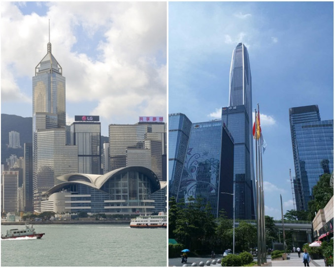 2017年综合经济竞争力指数，深圳（右）排首位，香港屈居亚席。