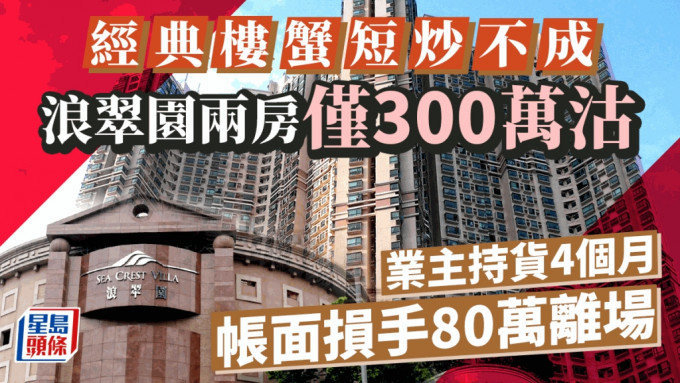 经典楼蟹短炒不成 深井浪翠园两房300万沽 业主入市4个月损手80万