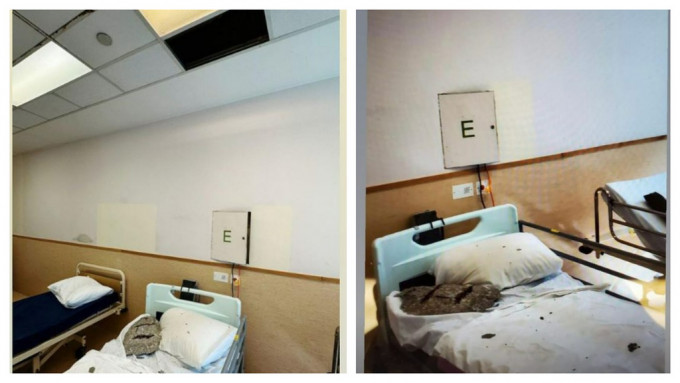 青山医院病房早前有约半个枕头大小的石屎掉落病牀。资料图片