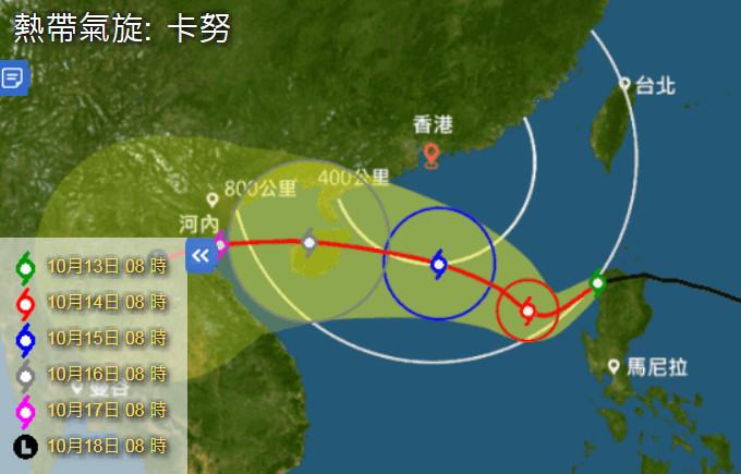 最新路径进入香港400公里范围圈。