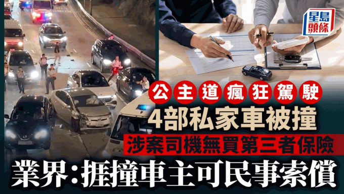 公主道警截车捱撞｜ 4部私家车被撞 涉案司机无买第三者保险  业界：捱撞车主可民事索偿