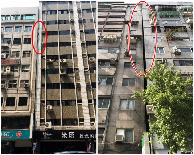 台北市有2座大樓因地震而傾斜。網圖