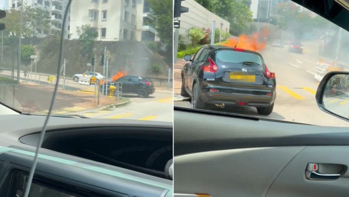 九龍塘私家車撞柱陷火海 女司機及時逃生。 香港交通事故報料專區FB