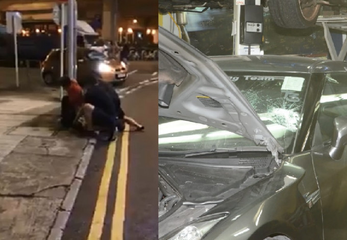 4名男子用硬物打破一輛私家車車窗後逃去，其中一人被截停毆打。影片截圖/ 李子平攝