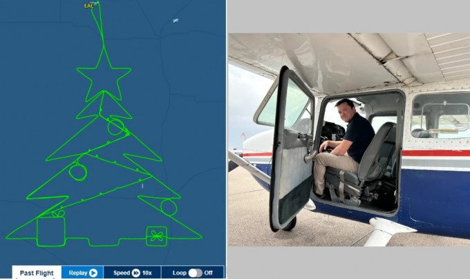 FlightAware紀錄到米蒂奇的聖誕樹飛行軌跡。網上圖片